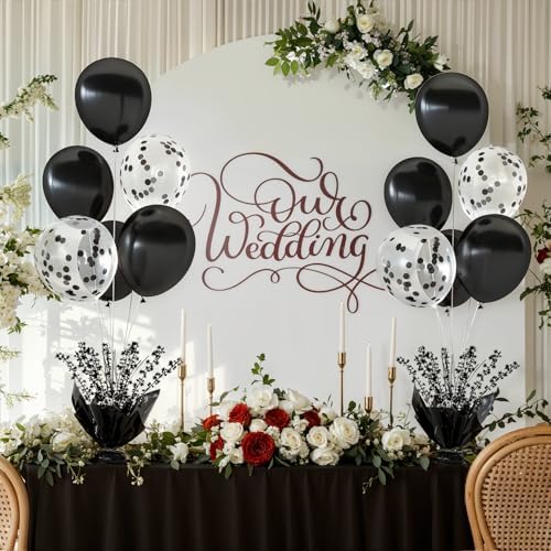 4 Set Black Table Balloons Foil Spray Centerpiece with Black and Confetti Balloons Stand Kit for Birthday Party, alternate