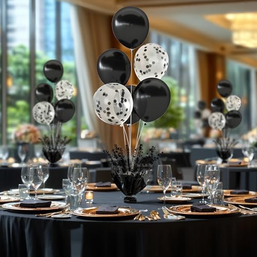 4 Set Black Table Balloons Foil Spray Centerpiece with Black and Confetti Balloons Stand Kit for Birthday Party, alternate