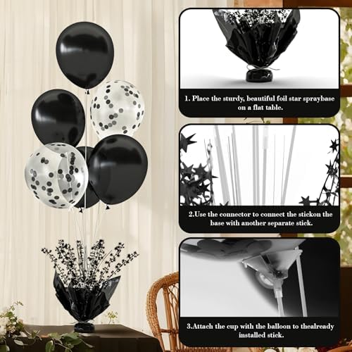 4 Set Black Table Balloons Foil Spray Centerpiece with Black and Confetti Balloons Stand Kit for Birthday Party, alternate