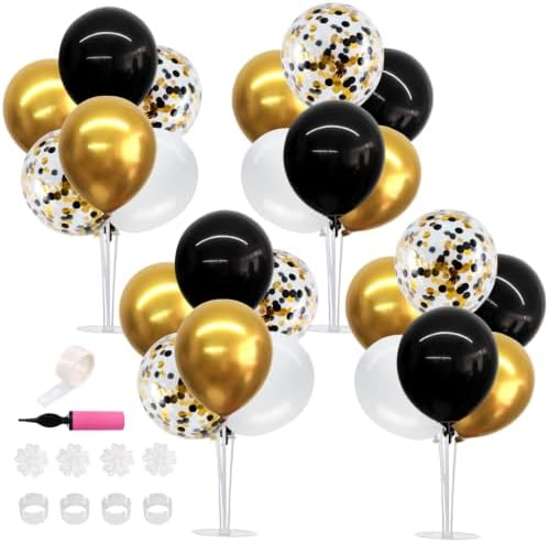 4 Set Black White Gold Balloon Stand Balloon Centerpieces for Table in 12 inches in Black White Gold