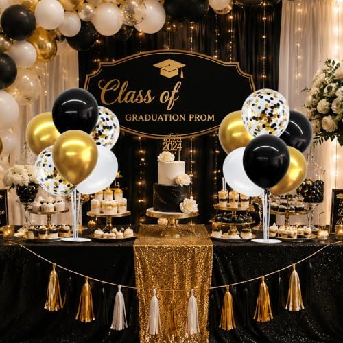 4 Set Black White Gold Balloon Stand Balloon Centerpieces for Table in 12 inches in Black White Gold, alternate view 5