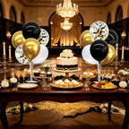 4 Set Black White Gold Balloon Stand Balloon Centerpieces for Table in 12 inches in Black White Gold, alternate view 6