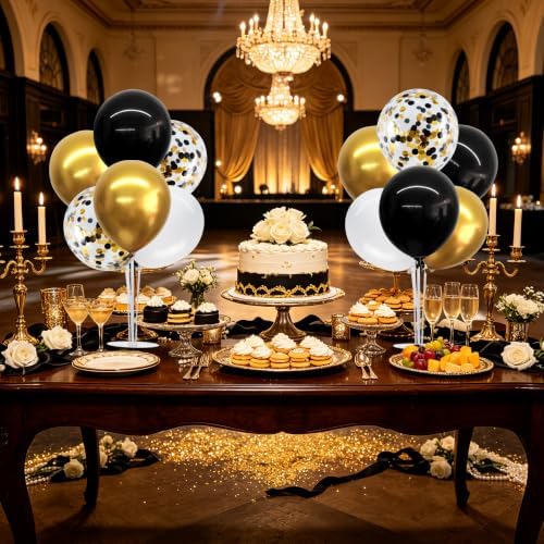 4 Set Black White Gold Balloon Stand Balloon Centerpieces for Table in 12 inches in Black White Gold, alternate view 6