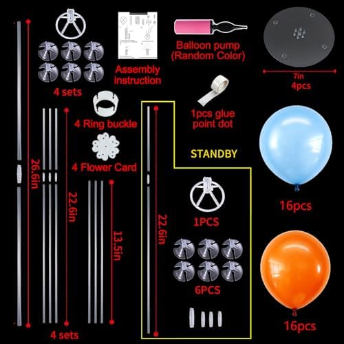 4 Set Blue and Orange Balloon Stand Balloon Centerpieces for Table in 4 Count (Pack of 1) in Metallic Blue, alternate view 3
