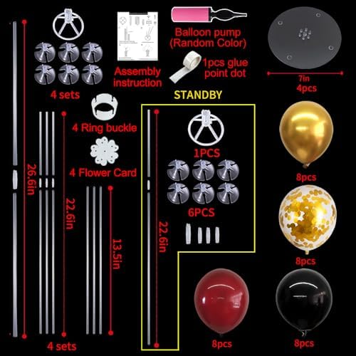 4 Set Burgundy Red Black Gold Balloon Stand Centerpiece for Table in 4 Count (Pack of 1) in Metallic Blue Silver, alternate