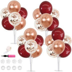 4 Set Burgundy Rose Gold Balloon Stand Centerpieces for Table in 12 inches in Metallic Blue Silver