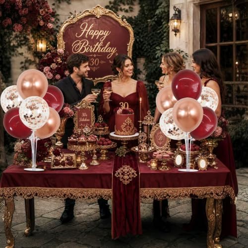 4 Set Burgundy Rose Gold Balloon Stand Centerpieces for Table in 12 inches in Metallic Blue Silver, alternate view 2