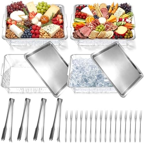 4 Set Chilled Serving Tray for Christmas Parties, 11.81", Silver in Silver