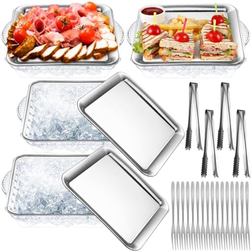 4 Set Chilled Serving Tray for Christmas Parties, 9", Silver in Silver
