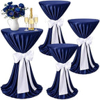 4 Set Cocktail Table Covers 108 Inch Satin, Navy Blue, White in White