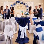4 Set Cocktail Table Covers 108 Inch Satin, Navy Blue, White in White, alternate view 2