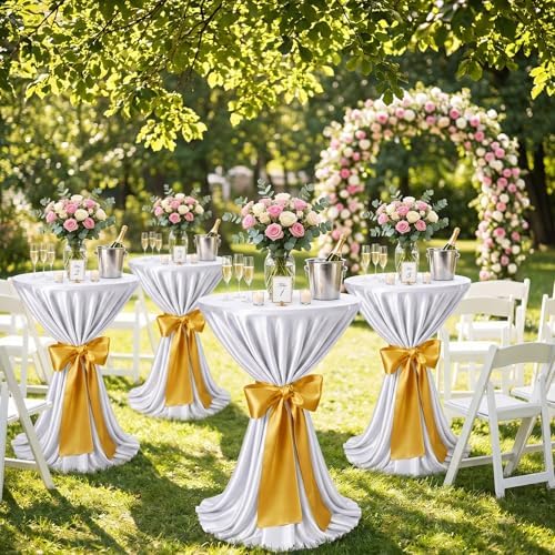 4 Set Cocktail Table Covers 108 Inch Satin, White, Gold in Gold, alternate view 2