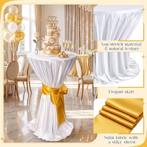 4 Set Cocktail Table Covers 108 Inch Satin, White, Gold in Gold, alternate view 4