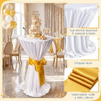4 Set Cocktail Table Covers 108 Inch Satin, White, Gold in Gold, alternate view 4