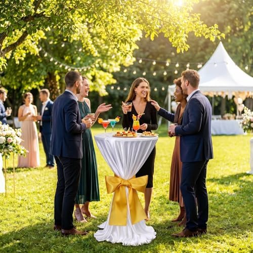 4 Set Cocktail Table Covers 108 Inch Satin, White, Gold in Gold, alternate view 5