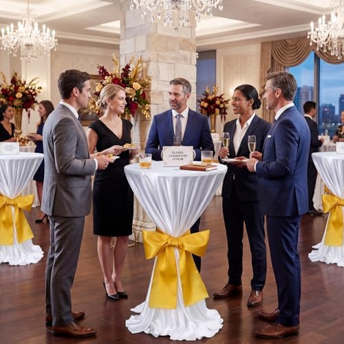 4 Set Cocktail Table Covers 108 Inch Satin, White, Gold in Gold, alternate view 6