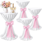 4 Set Cocktail Table Covers 108 Inch Satin, White, Light Pink in Light Pink