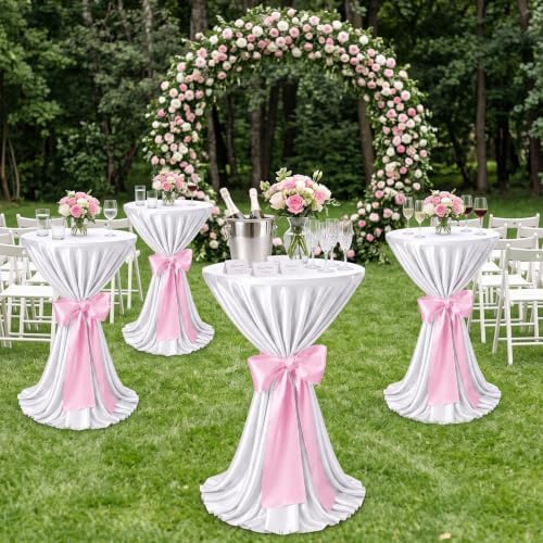 4 Set Cocktail Table Covers 108 Inch Satin, White, Light Pink in Light Pink, alternate view 2