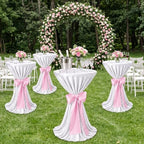 4 Set Cocktail Table Covers 108 Inch Satin, White, Light Pink in Light Pink, alternate view 2