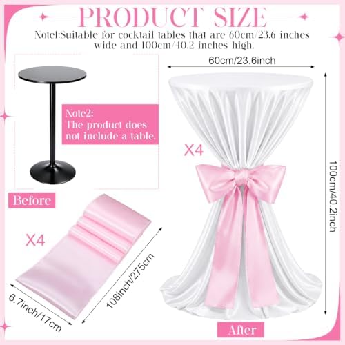 4 Set Cocktail Table Covers 108 Inch Satin, White, Light Pink in Light Pink, alternate view 3