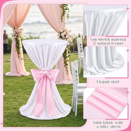 4 Set Cocktail Table Covers 108 Inch Satin, White, Light Pink in Light Pink, alternate view 4
