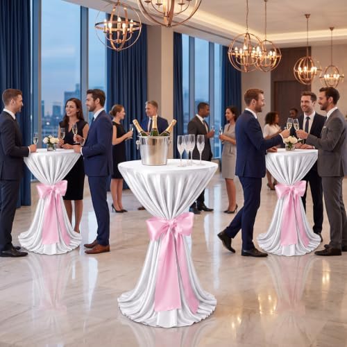 4 Set Cocktail Table Covers 108 Inch Satin, White, Light Pink in Light Pink, alternate view 6
