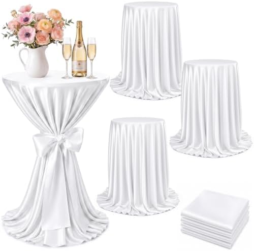 4 Set Cocktail Table Covers 108 Inch Satin, White in White