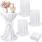 4 Set Cocktail Table Covers 108 Inch Satin, White in White