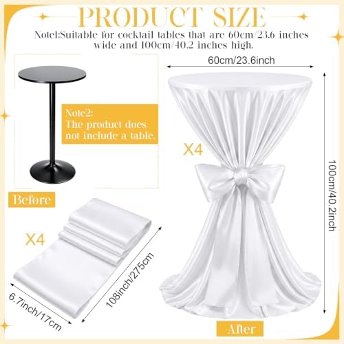 4 Set Cocktail Table Covers 108 Inch Satin, White in White, alternate view 3
