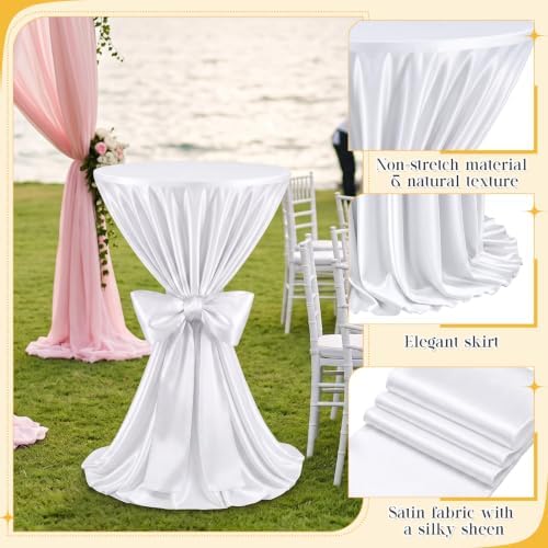 4 Set Cocktail Table Covers 108 Inch Satin, White in White, alternate view 4