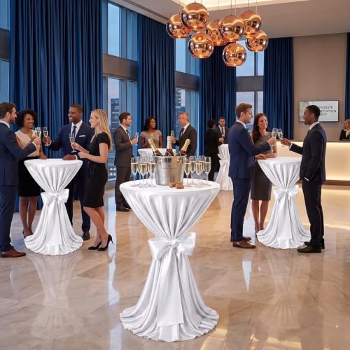 4 Set Cocktail Table Covers 108 Inch Satin, White in White, alternate view 6