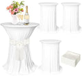 4 Set Cocktail Table Covers with Satin Sash, 32 x 43 Inch Round Cocktail Table Skirt, Spandex Stretch High Top