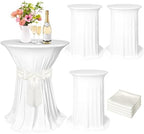 4 Set Cocktail Table Covers with Satin Sash, 32 x 43 Inch Round Cocktail Table Skirt, Spandex Stretch High Top