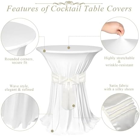 4 Set Cocktail Table Covers with Satin Sash, 32 x 43 Inch Round Cocktail Table Skirt, Spandex Stretch High Top, alternate
