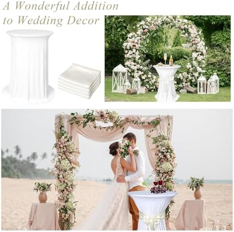 4 Set Cocktail Table Covers with Satin Sash, 32 x 43 Inch Round Cocktail Table Skirt, Spandex Stretch High Top, alternate