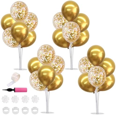 4 Set Gold Balloon Stand Balloon Centerpieces for Table Decoration in 4 Count (Pack of 1) in Black White Gold