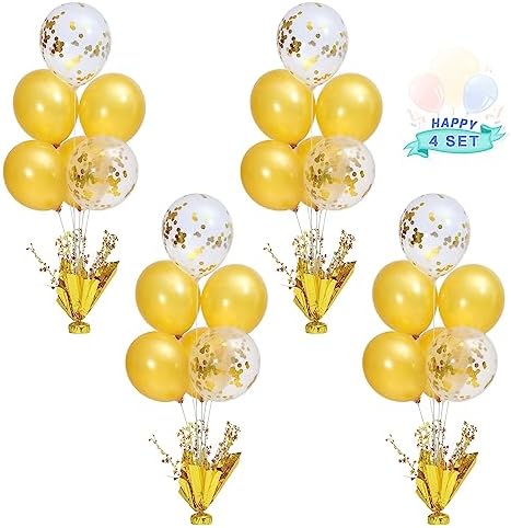 4 Set Gold Table Centerpiece Balloons Stand Kit with Gold and Confetti Balloons for Birthday Party Baby Shower