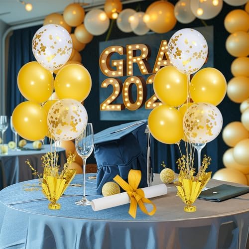 4 Set Gold Table Centerpiece Balloons Stand Kit with Gold and Confetti Balloons for Birthday Party Baby Shower, alternate
