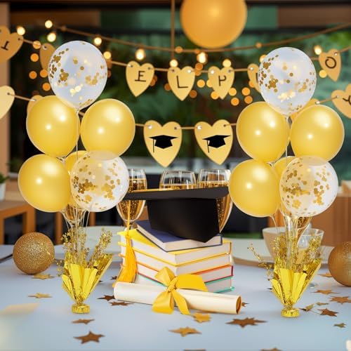 4 Set Gold Table Centerpiece Balloons Stand Kit with Gold and Confetti Balloons for Birthday Party Baby Shower, alternate