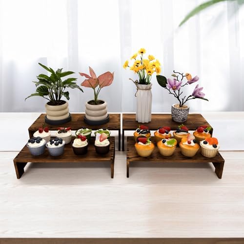 4 Set Large Wooden Display Riser Wood Risers Cupcake Display Stand 2Tiered 8Pcs Rectangular Perfume Dessert, alternate view 2