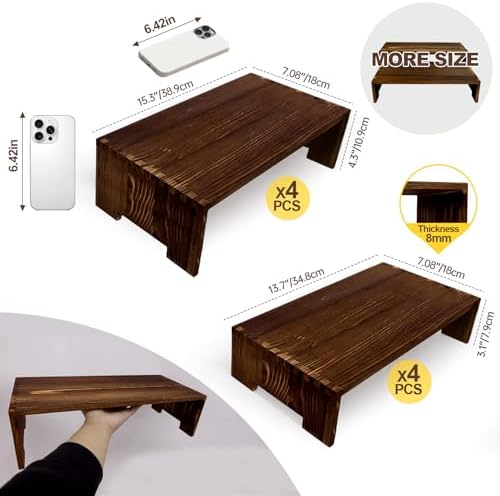 4 Set Large Wooden Display Riser Wood Risers Cupcake Display Stand 2Tiered 8Pcs Rectangular Perfume Dessert, alternate view 3