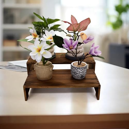 4 Set Large Wooden Display Riser Wood Risers Cupcake Display Stand 2Tiered 8Pcs Rectangular Perfume Dessert, alternate view 4