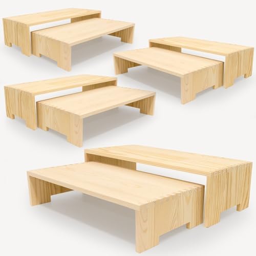 4 Set Large Wooden Display Riser Wood Risers Cupcake Display Stand 2Tiered 8Pcs Rectangular Perfume Dessert