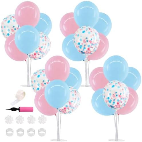 4 Set Light Pink Blue Balloon Stand Balloon Centerpieces for Table in 4 Count (Pack of 1) in Metallic Blue