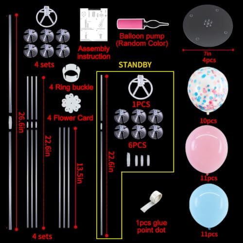 4 Set Light Pink Blue Balloon Stand Balloon Centerpieces for Table in 4 Count (Pack of 1) in Metallic Blue, alternate view 3