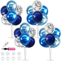 4 Set Metallic Blue Silver Balloon Stand Balloon Centerpiece Table in 12 inches in Metallic Blue Silver