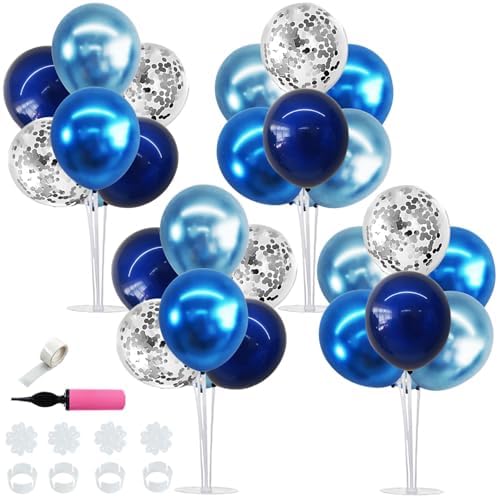 4 Set Metallic Blue Silver Balloon Stand Balloon Centerpiece Table in 12 inches in Metallic Blue Silver