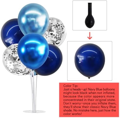 4 Set Metallic Blue Silver Balloon Stand Balloon Centerpiece Table in 12 inches in Metallic Blue Silver, alternate view 3