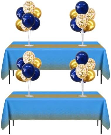 4 Set Navy Blue Gold Balloon Stand Centerpieces with Tablecloth in 12 inches in Navy Blue Gold Blue Tablecloth
