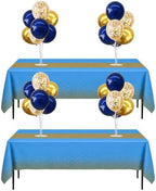 4 Set Navy Blue Gold Balloon Stand Centerpieces with Tablecloth in 12 inches in Navy Blue Gold Blue Tablecloth